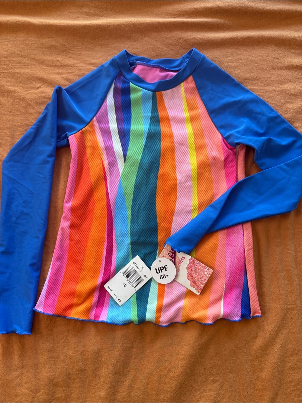 Kids Long-Sleeve Rashguard in Multicolor Stripe and Blue